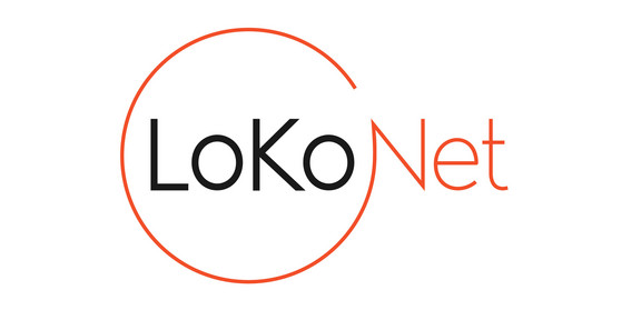 LoKoNet Logo Schriftzug LoKoNet mit organgem Kreis drumherum