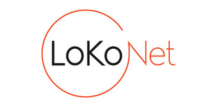 Schriftzug LoKoNet mit organgem Kreis drumherum