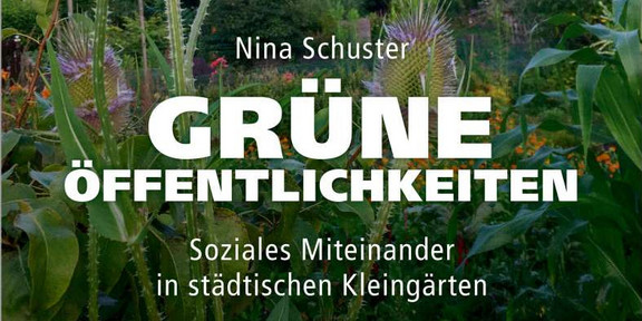 Grüner Garten in Nahaufnahme im Hintergrund und Titel im Vordergrund